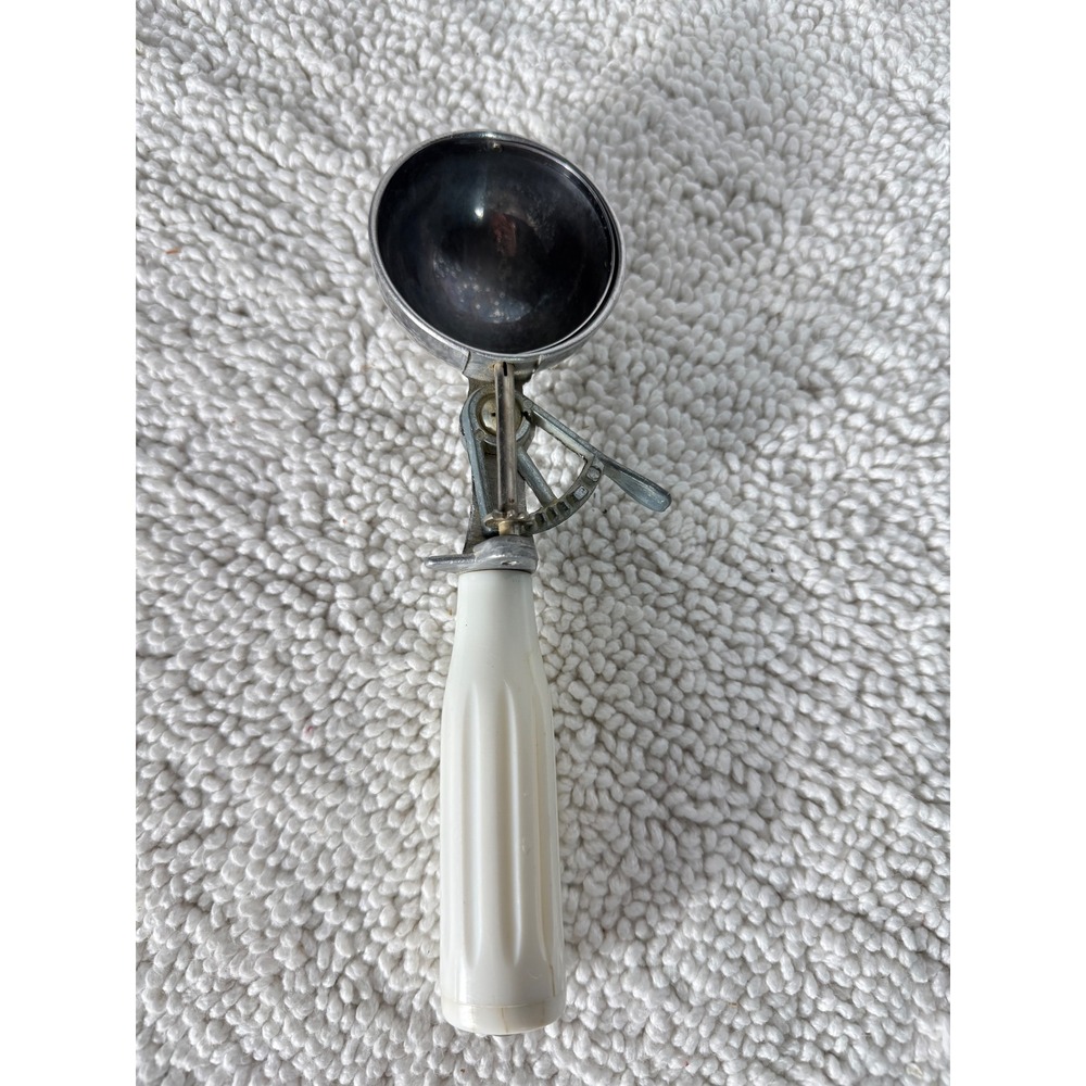 Vintage Ice Cream Scoop White Handle Metal Made in Japan Kitchen Utensil Tool